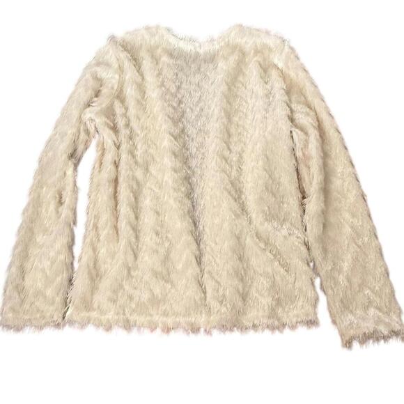 H&M Cream Faux Fur Shaggy Long Sleeve Open Front Cardigan Women’s Small - Picture 3 of 6